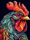 Colorful abstract rooster portrait. Generative Ai