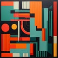 Colorful Abstract Painting With Large Orange And Green Squares
