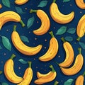 Colorful abstract seamless pattern with many yellow bananas on solid blue background Royalty Free Stock Photo