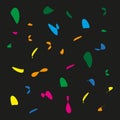Colorful abstract shapes. Dynamic floating elements. Bright contrast motion. Dark background emphasis.