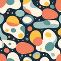 Colorful abstract shapes float on a dark background with curves ovals and circles creating a playful and modern seamless pattern Royalty Free Stock Photo