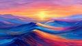 Colorful abstract sunset over wavy landscape Royalty Free Stock Photo