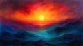 Colorful abstract sunset seascape painting Royalty Free Stock Photo