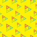 Colorful Abstract Triangles Shape Ornament. Triangular Geometric Seamless Pattern Design Template. Yellow, Light Blue, Pink Royalty Free Stock Photo