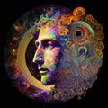 Colorful abstract trippy illustration of a male face