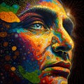 Colorful abstract trippy illustration of a male face