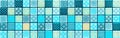 Colorful abstract turquoise aquamarine blue vintage retro geometric square mosaic motif tiles texture background banner panorama Royalty Free Stock Photo