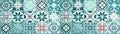 Colorful abstract turquoise white vintage retro geometric square mosaic motif tiles texture wide background banner panorama Royalty Free Stock Photo