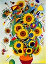 Colorful Abstract Vase of Sunflowers Painting