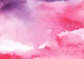 Colorful abstract watercolor background. Pink, lilac, violet sunset, sunrise sky. Hand drawn on a wet paper. Royalty Free Stock Photo