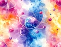Vibrant Watercolor Atom Pattern with Orbits and Spheres Royalty Free Stock Photo