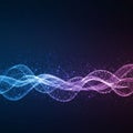 Colorful abstract waveforms intertwine across a dark background, glowing with a