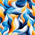 Colorful abstract wavy pattern in blue and orange with fluidity (tiled)