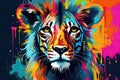 colorful abstract wild cat animal portrait AI generated