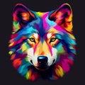 Colorful Abstract Wolf Head In Pop Art Style