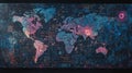 Colorful abstract world map with digital patterns and data visualization Royalty Free Stock Photo