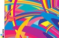 Colorful abstraction by saturated multicolor curved stripes. Vector graphics
