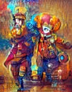 Digital painting of two funny clowns