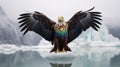 Colorful Absurdism: Eagle Spreading Wings In Icy Landscape