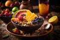 Colorful Acai Bowl with Granola, Fresh Berries, and Honey - generative AI
