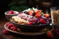 Colorful acai bowl with tropical fruits and granola., generative IA