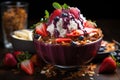 Colorful acai bowl with tropical fruits and granola., generative IA