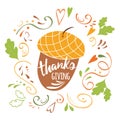 Acorns print Thanks Giving. Vector Thanksgiving day with abstract ornament Royalty Free Stock Photo