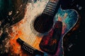 Colorful acoustic guitar abstract acryl painting.Generative ai Royalty Free Stock Photo