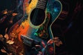 Colorful acoustic guitar abstract acryl painting.Generative ai Royalty Free Stock Photo