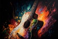 Colorful acoustic guitar abstract acryl painting.Generative ai Royalty Free Stock Photo