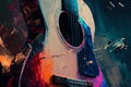 Colorful acoustic guitar abstract acryl painting.Generative ai Royalty Free Stock Photo