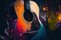 Colorful acoustic guitar abstract acryl painting.Generative ai Royalty Free Stock Photo