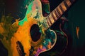 Colorful acoustic guitar abstract acryl painting.Generative ai Royalty Free Stock Photo