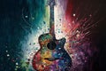 Colorful acoustic guitar abstract acryl painting.Generative ai Royalty Free Stock Photo