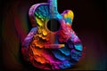 Colorful acoustic guitar abstract acryl painting.Generative ai Royalty Free Stock Photo