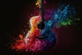 Colorful acoustic guitar colorburst abstract acryl painting.Generative ai Royalty Free Stock Photo