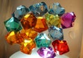 Colorful acrylic crystal rocks. Artificial diamonds Gems