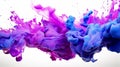 Colorful acrylic paint color in water isolated on white, multicolor ink drop sputter splashing underwater, smoke, wave, creativity Royalty Free Stock Photo