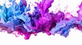 Colorful acrylic paint color in water isolated on white, multicolor ink drop sputter splashing underwater, smoke, wave, creativity