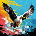 Colorful Action Painting: Seagull In Pop Art Style