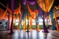 colorful aerial silks in a creative arrangement