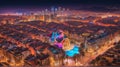 Colorful aerial view of Barcelona at night