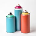 Colorful Aerosol Spray Paint Cans on White, Graffiti, DIY Royalty Free Stock Photo