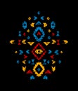 Colorful aged geometric aztec ethnic grunge on black,