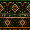 Colorful aged geometric aztec ethnic grunge seamless pattern on black, vector