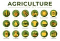 Colorful Agriculture Round Icon Set of Wheat, Corn, Soy, Tractor, Sunflower, Fertilizer, Sun, Water, Cultivate, Weather, Rain,