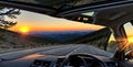 With Ai generated view from a modern car into a mountain landscape Royalty Free Stock Photo