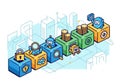 Colorful, AI-themed illustration featuring a sequence of interconnected blocks. Each block represent Royalty Free Stock Photo