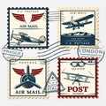 Colorful Aircraft Postage Square Stamps Set Royalty Free Stock Photo