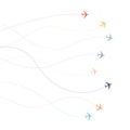 Colorful Airplane line path. Dotted lines flight paths of airline.